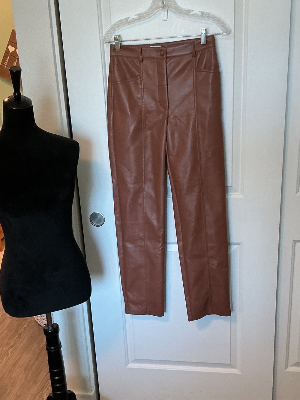 Aritzia Wilfred Rebel High-Rise Vegan  Leather Pants in Cognac Brown 4
